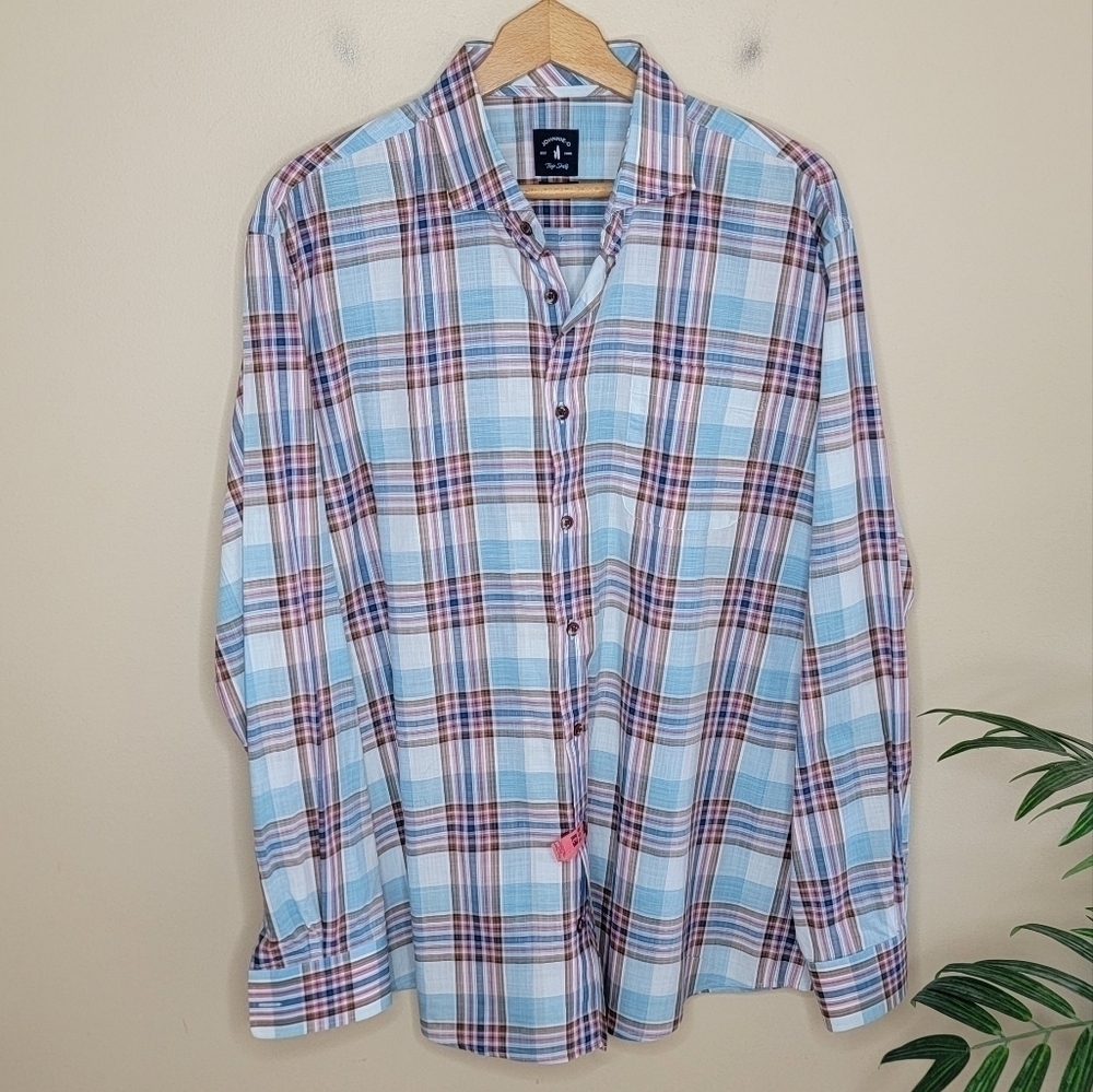 Johnnie-O | Blue Red Brown Plaid Button Up Shirt Size XL